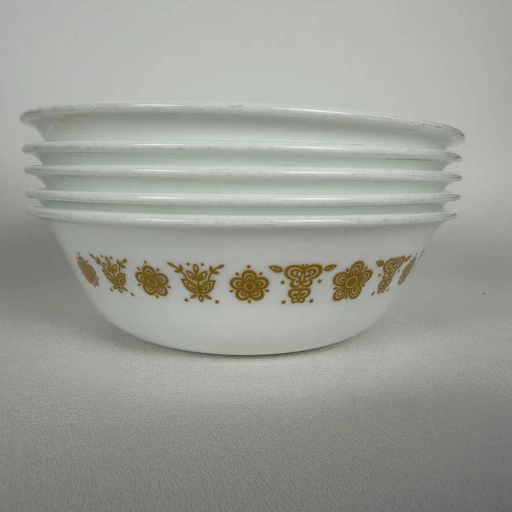 Corelle Cereal Bowls (Butterfly Gold) Livingware by Corning Vintage Set of 5